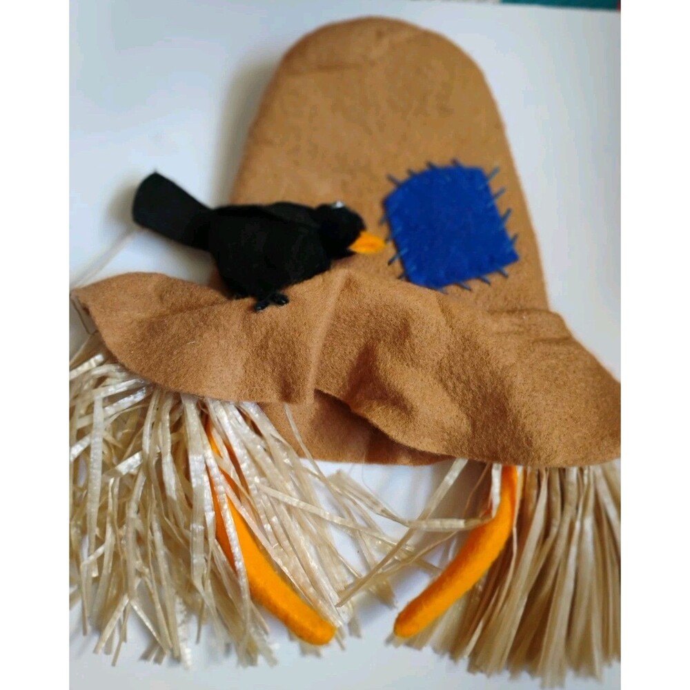 Great Pretenders Halloween Scarecrow Hat Headband Crow Blue Patch Faux Straw